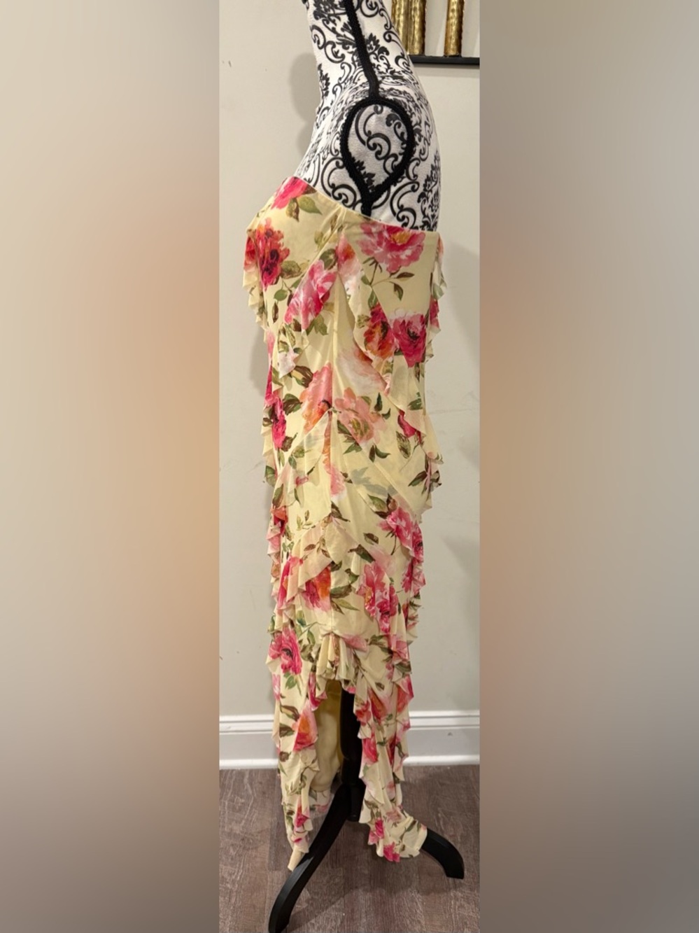 Sincerely Jules Floral Strapless Ruffle Maxi Dress in Yellow and Pink - Picture 3 of 7